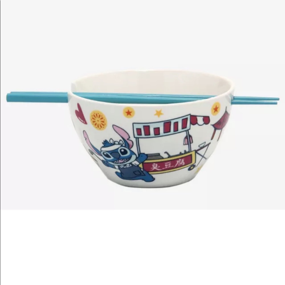 Disney Lilo And Stitch Dressed As Chef Ceramic Ramen Bowl With Chopsticks